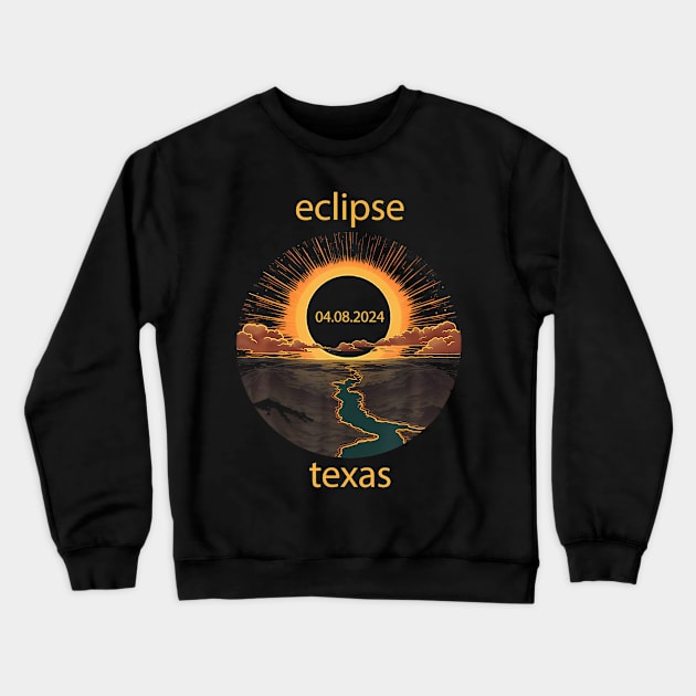 Texas Eclipse April 8 2024 04.08.2024 Texas Solar Eclipse Crewneck Sweatshirt by Diana-Arts-C